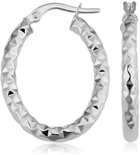 10k Yellow or White Gold Diamond-Cut Oval Hoop Earrings