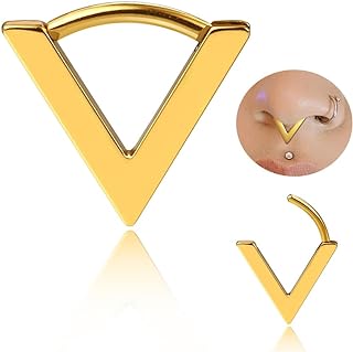 Triangles Septum Nose Hoop,16G/8mm Surgical G23 Titanium Segment Nose Rings,Cartilage Clicker Hoop Earrings for Rook,Daith,Tragus, Gold Silver Rose for men and women