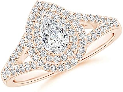0.74Ctw Split Shank Pear Cut CZ Diamond Double Halo Engagement Wedding Bridal Ring 925 Sterling Sliver