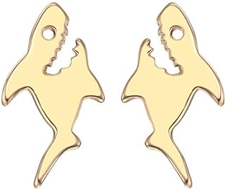 Charming Shark Design Zinc Stud Earrings with Push Back - Whimsical Ocean-Themed Jewelry for Women & Girls by Coadipress