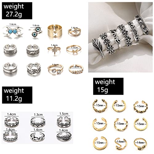 27 Pcs Open Toe Rings Set for Women Adjustable Vintage Retro Toe Ring Summer Beach Foot Jewelry Boho Knuckle Finger Tail Rings