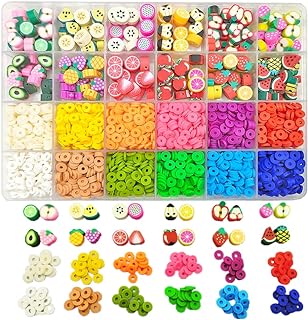 240pcs Fruit Polymer Clay Charm Beads, 2160Pcs Flat Round Clay Loose Spacer Beads DIY Kit for Bracelet Necklace Jewelry Making