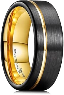 King Will Mens Gold/Silver/Black Groove Tungsten Carbide Wedding Ring Blue/Gold/Rose Gold Thin Line Flat Groove Pipe Cut Brushed Surface Polished Inner Comfort Fit