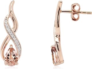 4/5 Carat 4X6MM Pear Cut Natural Morganite Gemstone And Natural Diamond Infinity Teardrop Stud Earrings For Women In 14K Gold Over Sterling Silver (0.80 Cttw) Valentine's Day Gift For Her