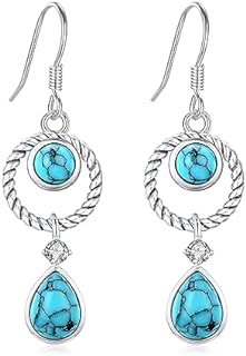 S925 Sterling Silver Turquoise Dangle Earrings with French Wire Back Finding for Women, Teardrop Design