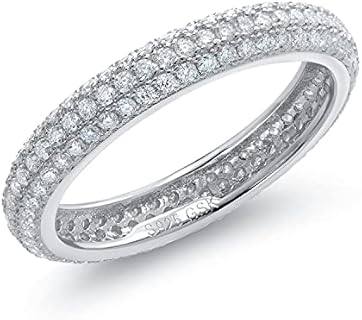 Stunning Three-Stone Moissanite Engagement Ring in Rose Gold Plated Silver for Women, Eternity Band Design, Available in Sizes 5-9