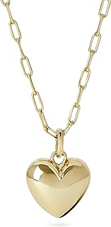 Ana Luisa Lev 14K Gold Puffed Heart Necklace with Cubic Zirconia and Lobster Clasp - Adjustable Cable Chain, Hypoallergenic, Water-Resistant and Tarnish-Free