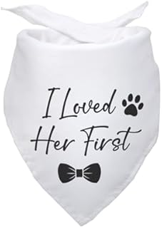 I Loved Her First Wedding Dog Bandana Bridal Party Wedding Engagement Photo Prop Pet Scarf Accessories White Wedding Bandana for Dog Lovers Owner Gift
