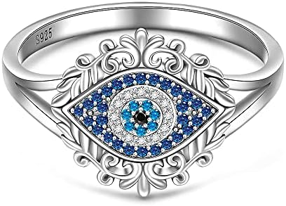 Sterling Silver Evil Eye Engagement Ring with Sparkling Cubic Zirconia Gem for Women - Turkish-Inspired Design - Sizes 7, 8, 9 Available