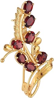 NOVICA Handmade Gold Plated Garnet Brooch Pin Silver Floral Sterling Tone Red India Birthstone [2.2 in L x 1 in W x 0.2 in D] 'Gorgeous Scarlet'