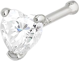 14K White Gold Moissanite Heart-Shaped Nose Stud from Jewelry Avalanche - Versatile Nose Bone, L-Shape, or Nose Screw Design - Dazzling April Birthstone Nose Ring