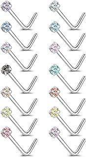 ZS 6-14PCS 20g Tiny Nose Stud Ring Piercing Surgical Steel Nose Bone/L Shaped/Nose Screws Rings Set