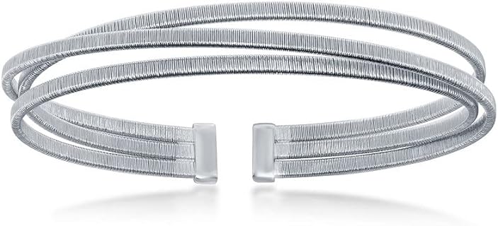 Sterling Silver Interlaced Triple Wire Bonded with Platinum Bangle Bracelet