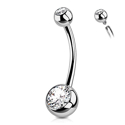 OUFER Titanium Belly Button Rings, Internally Threaded 14mm Long Belly Ring, Round CZ Navel Rings for Women Men