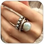 Adjustable Silver Moissanite Women's Ring Set with Pearl and Cubic Zirconia, Stackable Boho Knuckle Rings - Trendy Style for Teens