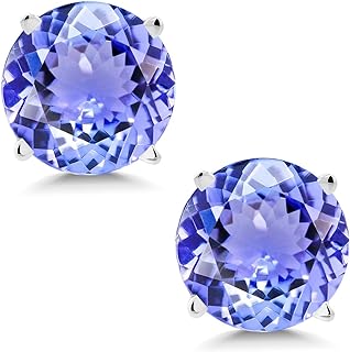 Women's 14K White Gold Tanzanite Stud Earrings with Push Back Closure, Round 6MM Design - 1.80 Cttw Blue Gemstone Birthstone Earrings