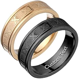 Handmade Stainless Steel Couples Ring with Cubic Zirconia Gem, Roman Numerals Engraved, for Men and Women, Classic Band Design