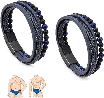 Weight-Loss Agate Stone & Leather Beaded Bracelet with Braided & Bead Chains for Men/Women, Intricate Design & Comfort Fit