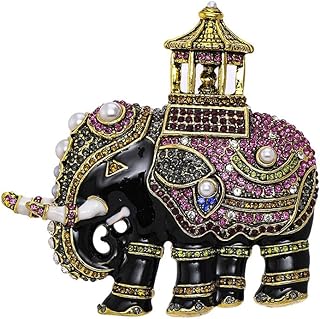 Kokoma Vintage Elephant Brooch Pin for Women Men Rhinestone CZ Pearl Enamel Extra Big Animal Lapel Pins Corsage Badge Dress Accessories