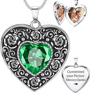 Fanery sue Heart Locket Necklace That Holds 2 Pictures for Women Girls, Silver Rose Sunflower Custom Photos Necklaces Personalized Lockets Jewelry Gifts for Mom Daughter BFF