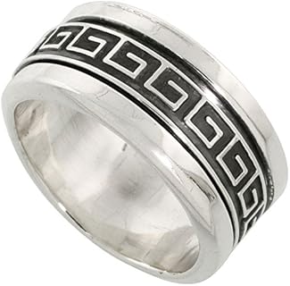 Handcrafted 10mm Sterling Silver Men's Spinner Ring with Greek Key Pattern - Perfect Men's Wedding Ring or Daily Accent piece, Size 8