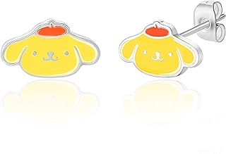 Sanrio Womens Hello Kitty and Friends Pompompurin Stud Earrings - Silver Plated and Enamel Purin Earrings Official License