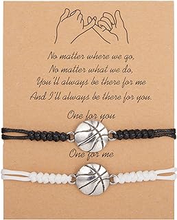 CHUU YUNG 2Pcs Basketball Tennis Baseball Volleyball Football Soccer Rugby Braided Sports Bracelets With Card Handmade Adjustable Ball Charm Bracelets for Women Men Couple Sports Team Jewelry Gifts