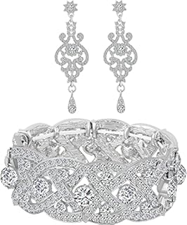 Paxuan Crystal Rhinestone Cuff Bracelet and Drop Earrings Set in Copper/Zinc Alloy for Women Featuring an Infinity Design