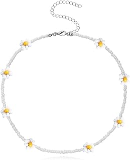 Boho Beaded Necklace Daisy Choker Chain Short Sunflower Necklaces Jewelry for Women and Girls