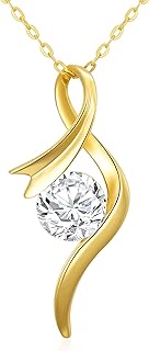 SISGEM 14K Yellow Gold 1 Carat Classic Round Moissanite Necklace for Women,Real Gold Infinity/Heart Pendant Ribbon Necklaces Christmas Birthday Gifts for Wife Girlfriend 16''-18''