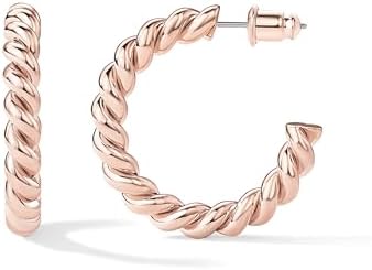 PAVOI 14K Gold Plated Twisted Rope Round Hoop Earrings in Rose Gold, White Gold and Yellow Gold