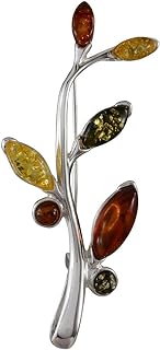 Sterling Silver and Multicolored Baltic Amber Brooch Daisy