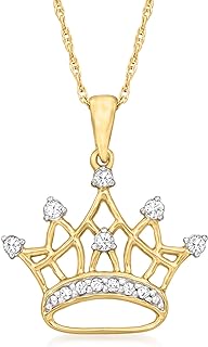 10kt Yellow Gold Canaria Diamond Crown Pendant Necklace With Rope Chain and Spring Ring Clasp For Women, Classic Design