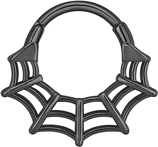 16G Septum Ring for Women Men 316L Surgical Stainless Steel Cute Spider and Cobweb Nose Ring Seamless Hinged Septum Clicker Daith Earrings Rook Helix Tragus Cartilage Piercing Jewelry