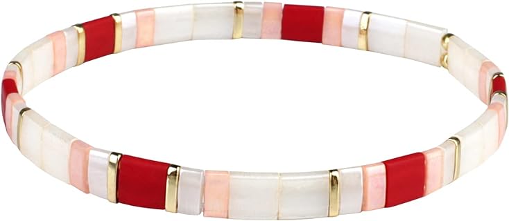 Women Stretch Tila Bead Bracelet Stack Flat Bead Bracelet Handmade Friendship Bracelet Boho Style Bracelets 04E