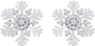 Wishrocks 1/20 Carat Round Cut Natural White Diamond Snowflake Studs Earrings for Women in 14K Gold Over Sterling Silver (Clarity : I2-I3, Color : I-J, 0.05 Cttw)