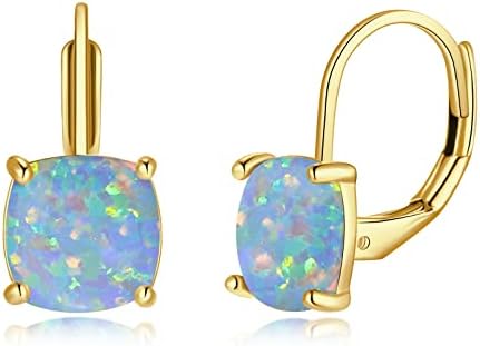 CiNily Leverback Dangle Earrings for Women Girls Hypoallergenic,14K Gold Plated Pendant Earrings Square Opal Hoops Hanging Lever Earrings Fashion Jewelry Gifts for Sensitive Ears