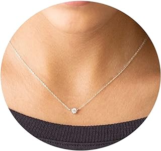 Lobster-Claw Clasp Tasiso Diamond Solitaire Pendant Necklace with Cable Chain, No Gemstone, Ideal for Women, Round Dot and Moon Design
