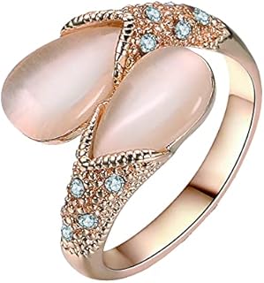 ABJFJE Pear-shaped Cat'eye Stone Cocktail Statement Ring Gold Plated Crystal Rhinestone Stacking Wedding Band Rings Fashion Jewelry Accessories for Women Girl Gift