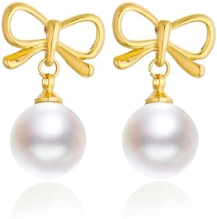 Gold Bow Drop Earrings for Women Pearl Bow Earrings Bowknot Earrings Pearl Heart Dangle Earrings Jewelry Gifts