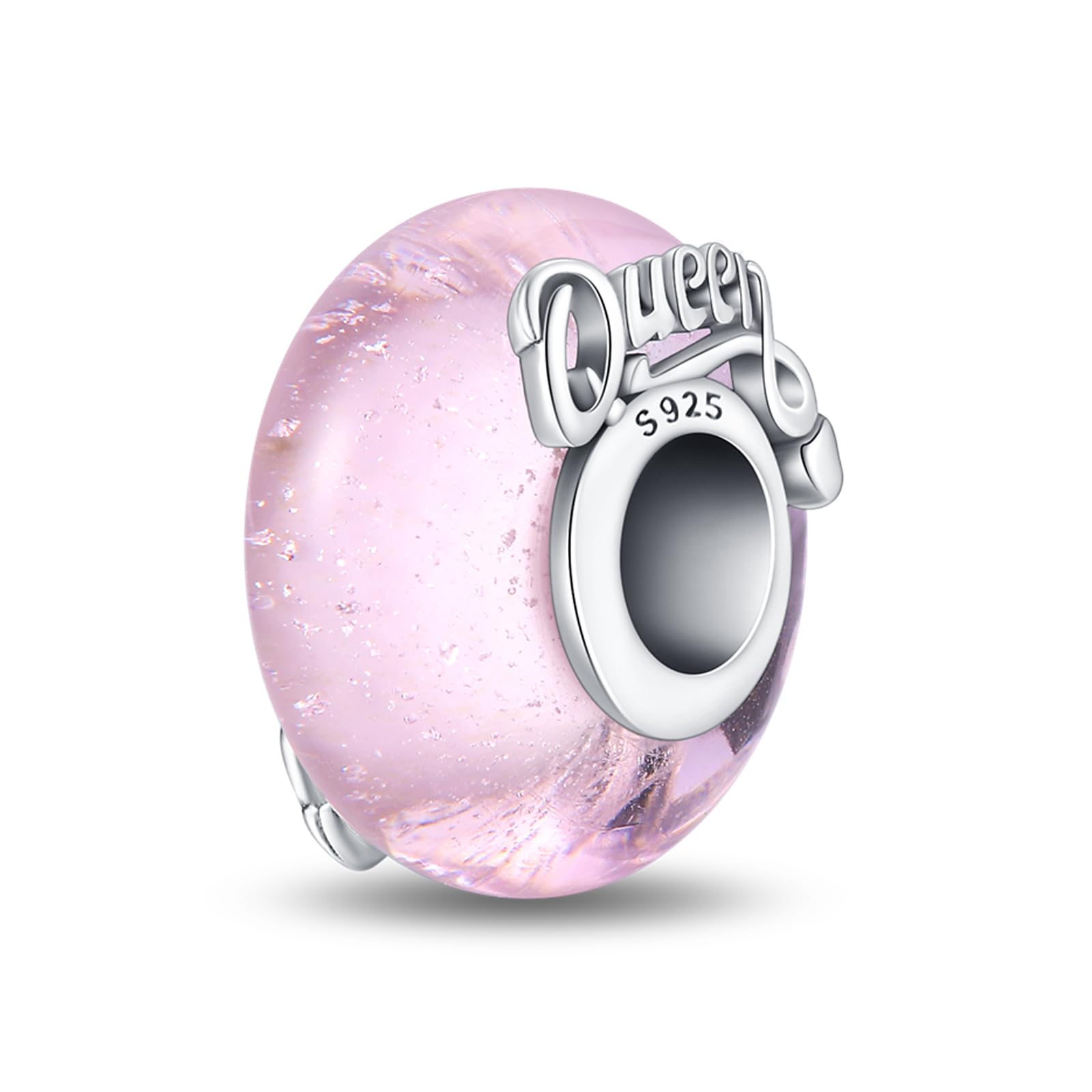 Women's Sterling Silver Pandora-Compatible Glass Beaded Charms with Cubic Zirconia, Dangling Birthstone-Inspired Pendants for DIY Bracelet Jewelry