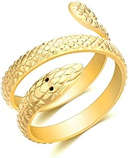 Dainty Ouroboros Snake Ring with Rhomb-shaped Scales - 14K Gold Plated Women's Stainless Steel Ring, Open Adjustable Design Size 7