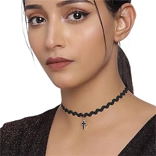 Gothic Black Velvet Choker Necklace Vintage Black Cross Pendant Necklace Punk Leather Wave Short Clavicle Necklace Statement Suede Necklace Jewelry for Women and Girls