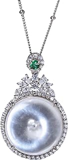 White Ring Pendant Necklace With Green Square | Sterling Silver With Zircon | Authentic Russian Jade | L