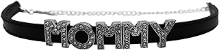 Adjustable Rhinestone-Studded 'Mommy' Faux Leather Choker for Women, Sexy Punk Design