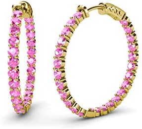 Pink Sapphire Inside-Out Hoop Earrings 1.89 ctw 14K Yellow Gold