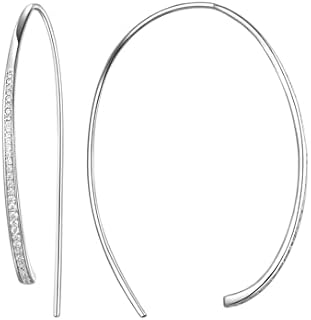 Rhodium-Finished 925 Sterling Silver Threader Hoop Earrings with Moissanite Gems for Women, French Wire Back Finding, Lightweight Design