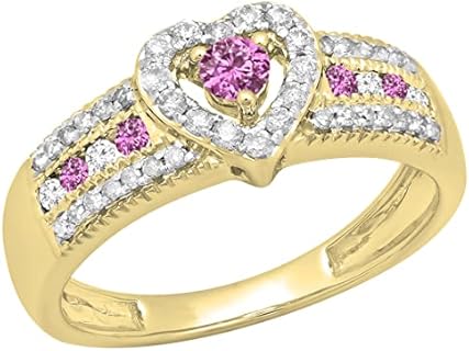 Dazzlingrock Collection 14K Gold Round Cut Pink Sapphire & White Diamond Ladies Bridal Heart Shaped Promise Engagement Ring