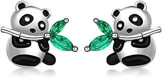 Panda Bear Stud Earrings for Women Girls Silver Plated Cute Cartoon Black White Panda Green Crystals Bamboo Hypoallergenic Animal Studs Post Earring Valentine's Day Christmas Jewelry Gifts