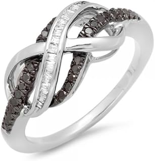 Dazzlingrock Collection 0.20 Cttw Round Black & Baguette White Diamond Infinity Swirl Engagement Ring for Women in 925 Sterling Silver